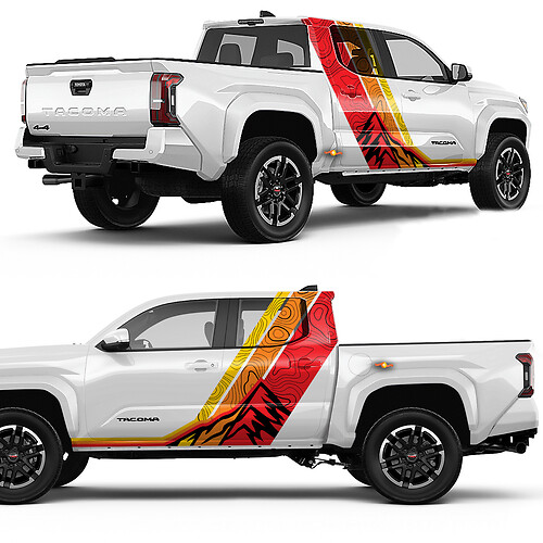 Montañas Mapa topográfico Puertas laterales retro Kit de rayas adecuada para Toyota Tacoma
