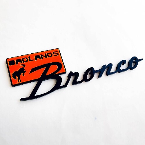 Insignias de guardabarros Bronco Badlands Emblema de portón trasero Insignia 3D Negro vs Naranja
