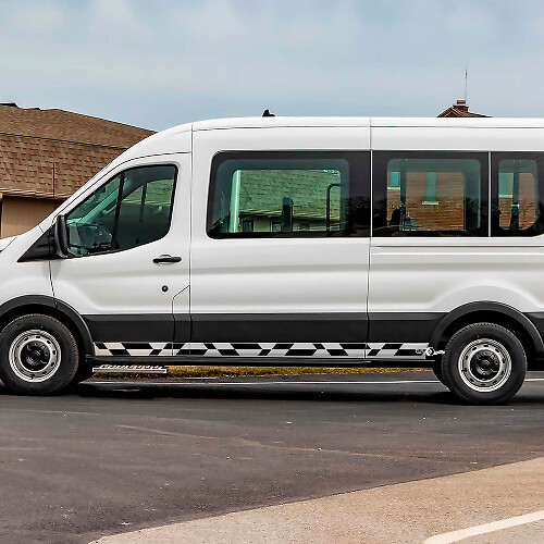 Calcomanías de rayas a cuadros laterales de vinilo de vinilo Ford Transit

