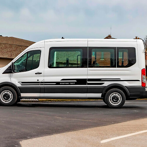 Calcomanías de rayas laterales de vinilo de texto de texto de texto Ford Transit
