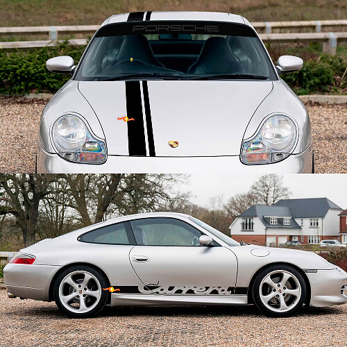 Porsche 911 Carrera Dual Stripes centrales Central retro Campana lateral de parabrisas Kit de calcomanía
