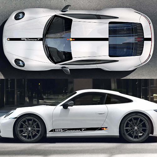Kit de Vinilo con Rayas y Letras para Capó, Techo y Laterales Porsche 911 Carrera