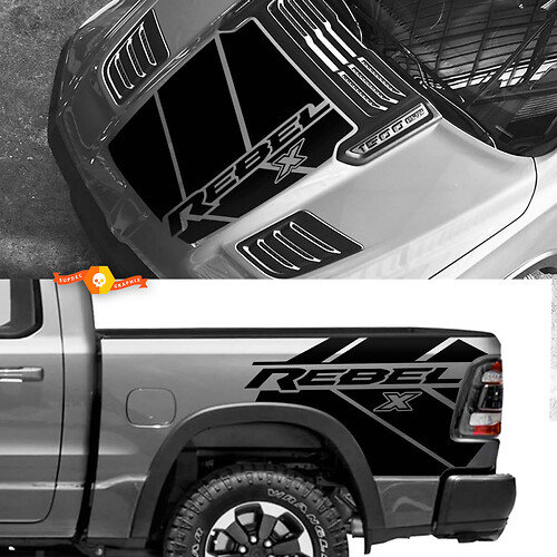 Kit para capucha y cama Dodge Ram 1500 Rebel X Vinyl Side Calcomanía Camión Vehículo Pickup Graphic
