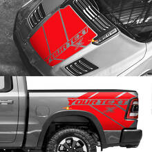 Kit de calcomanías de vinilo para capó personalizado y franjas laterales traseras para Dodge Ram 1500 Rebel_3