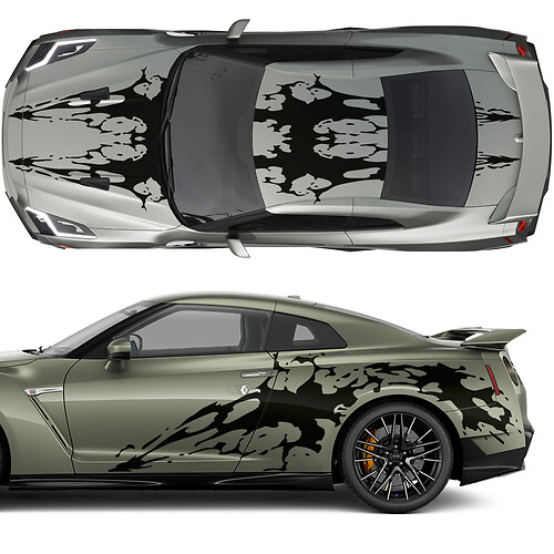 Capucha y lados Kit de calcomanía de rayas de gráficos de sangre dual para Nissan GT-R
