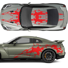 Capucha y lados Kit de calcomanía de rayas de gráficos de sangre dual para Nissan GT-R
 2