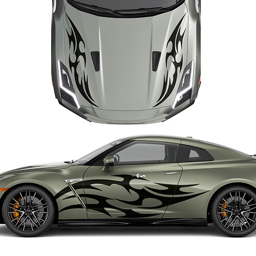 Capucha y lados Kit de calcomanías de rayas de gráficos de tatuajes de tatuaje de doble tatuaje para Nissan GT-R
