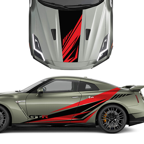 Kit de calcomanía de rayas gráficas de capucha y lados para Nissan GT-R
