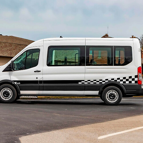 Puertas laterales de rayas de bandera a cuadros de Ford Transit gráficos calcomanía de vinilo
