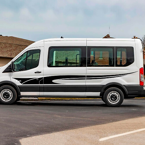Puertas laterales de rayas de bandera a cuadros de Ford Transit gráficos calcomanía de vinilo

