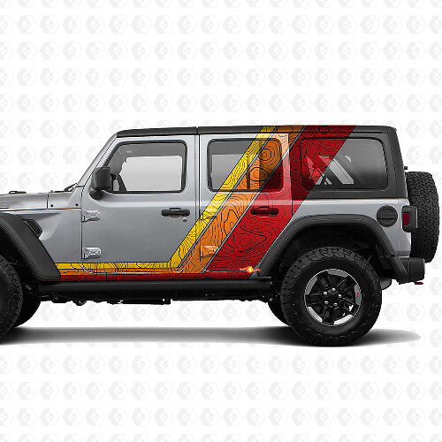 Kit de Pegatinas de Vinilo de Rayas Laterales y Capó con Mapa Topográfico Retro para Jeep Wrangler