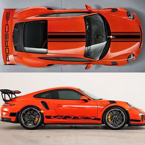 Pegatinas kit capucha techo techo spoil spoiler calcomanía de calcomanía de estilo martini para Porsche 991 GT3 RS
