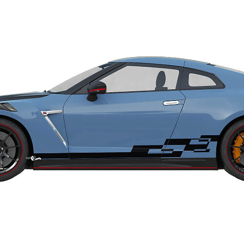Kit de calcomanía de rayas de gráficos a cuadros laterales para Nissan GT-R
