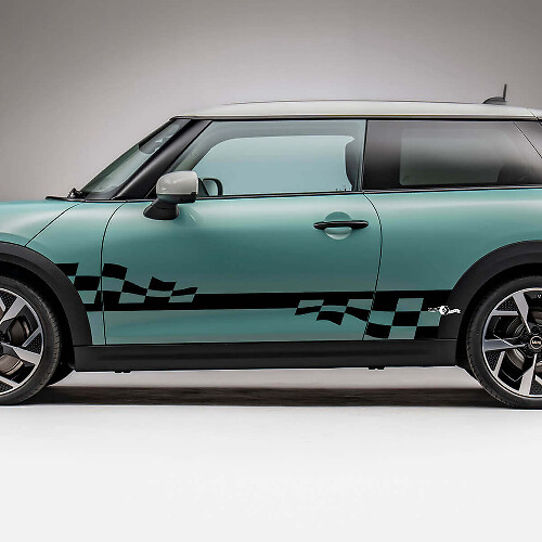 Calcomanía gráfica de franjas a cuadros para el lateral del Mini Cooper S
