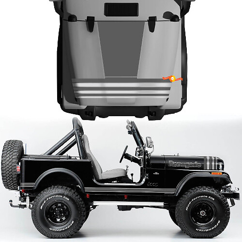 Kit of Hood Fender Jeep Renegade CJ7 Pegatizas de vinilo Decalas Líneas gráficas Estilo gris Elija colores
