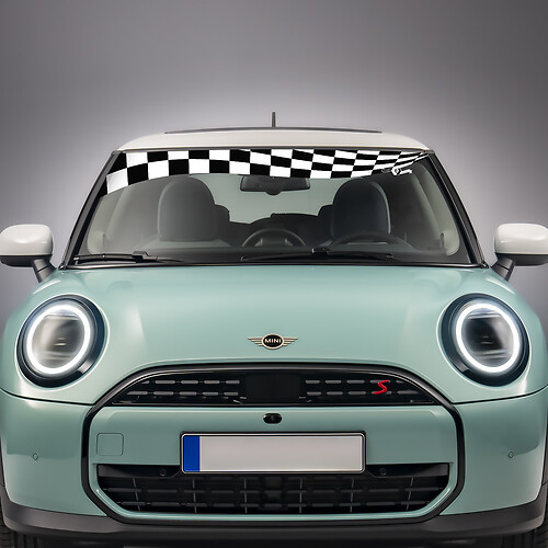 Sigina de calcomanía de gráficos de vinilo de bandera a cuadros de parabrisas para Mini Cooper S
