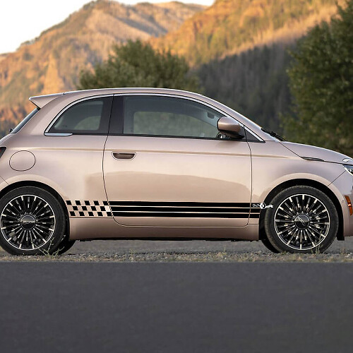 Panel de balancín Puertas a cuadros de la bandera de la bandera Rayas gráficas de calcomanía para Fiat 500
