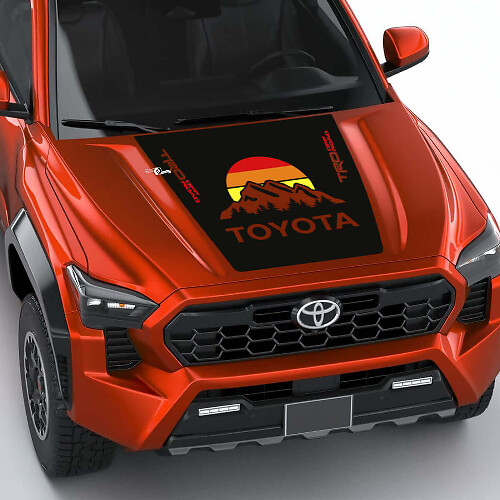 Calcomanía de capó TRD Off Road Mountains Vintage Retro Heritage Stripes Wrap para Toyota Tacoma 4ta generación
