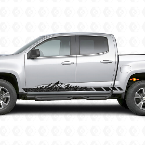 Tiras de vinilo para puerta y faldón con diseño topográfico de montaña para Chevrolet Colorado 2ª Generación 2015-2022