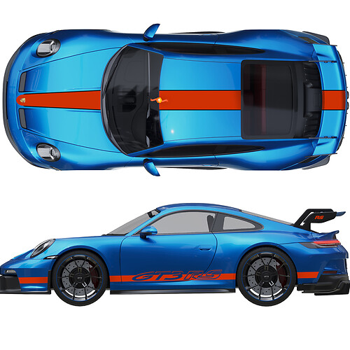 Kit de pegatinas Capó Techo Alerón Franjas para Porsche 991 gt3 RS
 1