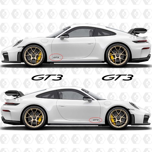 Calcomanía de emblema GT3 para la parte trasera y laterales del Porsche 911 GT3

