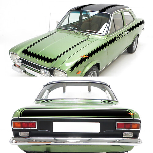 Conjunto completo de rayas Vintage para los costados, capó y parte trasera para Ford Escort 1970 México.
 1