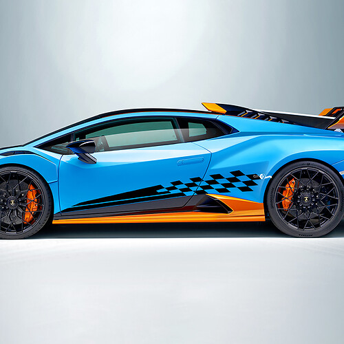 Franja de vinilo con diseño de bandera a cuadros para el lateral de Lamborghini STO

