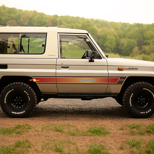 Calcomanías de rayas laterales retro vintage para el Toyota Land Cruiser de 1989
