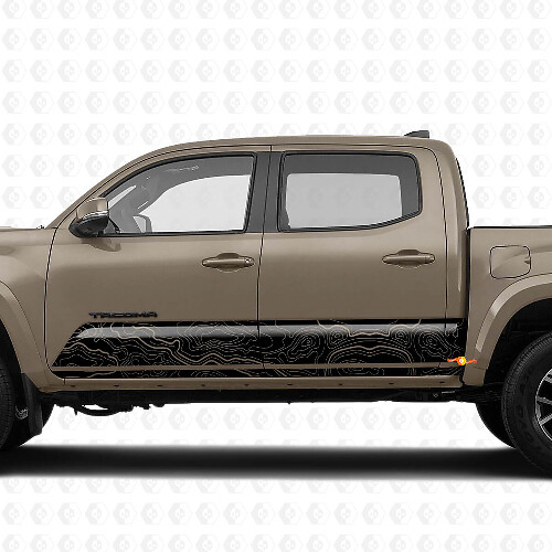 Calcomanía de vinilo con diseño de mapa topográfico en los laterales del panel de la roca que se ajusta al Toyota Tacoma
