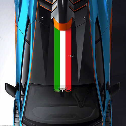 Franja de vinilo adhesivo para techo y parabrisas en tres colores con el logo STO de carreras para Lamborghini STO
