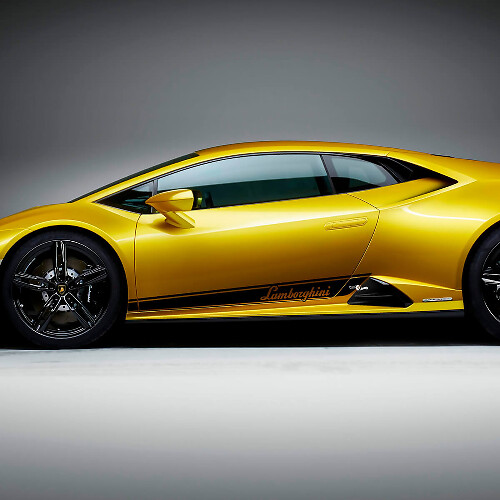 Calcomanía de vinilo gráfico con franjas laterales y letras para Lamborghini Huracán Evo 1