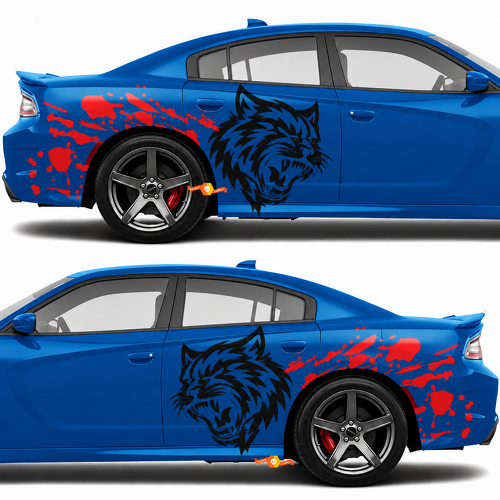 Custom Cat Head Red Blood Splash Pair Lateral Guardabarros trasero Adhesivo de vinilo para Dodge Challenger SRT, Hellcat