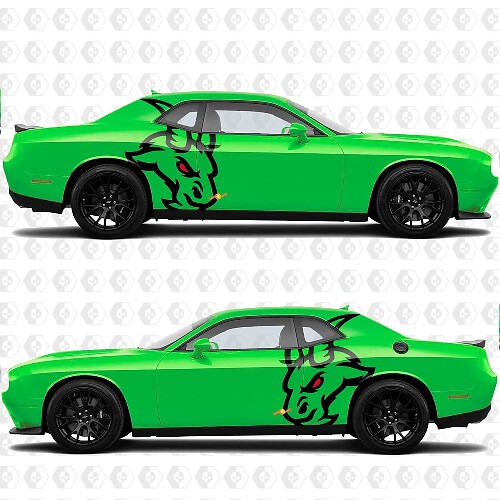 Calcomanías Laterales de Vinilo Cabra del Infierno Enfadada para Dodge Challenger Charger