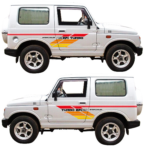 Suzuki JIMNY Turbo EPI Intercooler Rayas Vintage Retro Calcomanía de puertas de pegatinas gráficas

