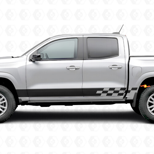 Rayas de vinilo en diseño de relámpago a cuadros para puertas y paneles de estribo de Chevrolet Colorado 3.ª Generación 2023-2026
