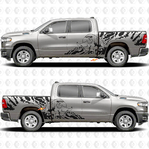 Side Doors Bedside Bull Splash Stickers Decals Graphics for Dodge RAM 1500 2500 3500