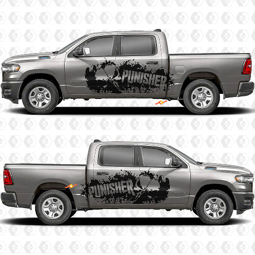 Calcomanía Vinilo Lateral Salpicadura de Barro con Calavera Punisher para Dodge Ram 1500