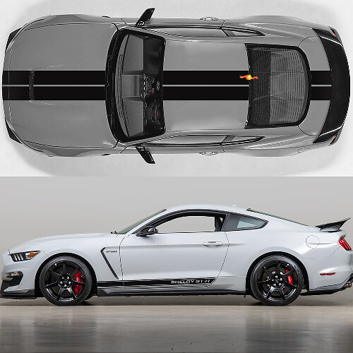 Hood and Side Doors Twin Double Stripes Racing Decals Stickers for Ford Mustang Shelby GT-H