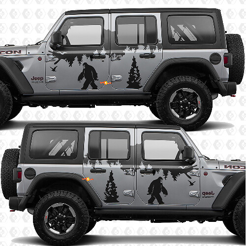 Montañas Naturaleza Yeti Sasquatch Puertas Laterales Rayas Vinilo adhesivo calcomanía para Jeep Wrangler