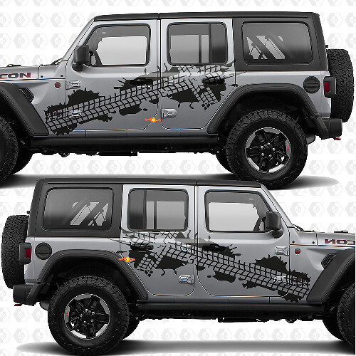 Calcomanía adhesiva de vinilo con rayas de puertas laterales con huellas de neumáticos para Jeep Wrangler