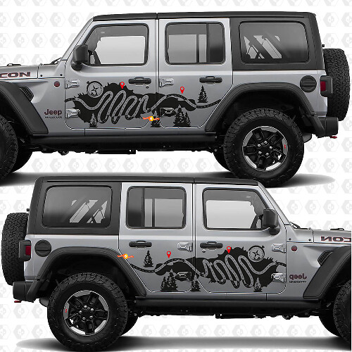 Adhesivo de vinilo lateral con brújula y mapa de senderos para Jeep Wrangler_1