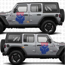 Calcomanía de vinilo con franjas de calaveras de ciervo y bandera de EE. UU. para puertas laterales, compatible con Jeep Wrangler 3