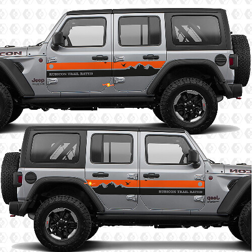 Texto personalizado Montañas Rayas Lateral Puertas Vinilo calcomanía adhesiva para Jeep Wrangler 1