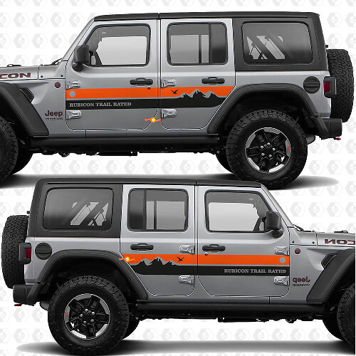 Texto personalizado Montañas Rayas Lateral Puertas Vinilo calcomanía adhesiva para Jeep Wrangler