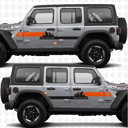 Texto Personalizado Montañas Rayas de Gran Altitud Vinilo adhesivo para Puertas Laterales para Jeep Wrangler 1