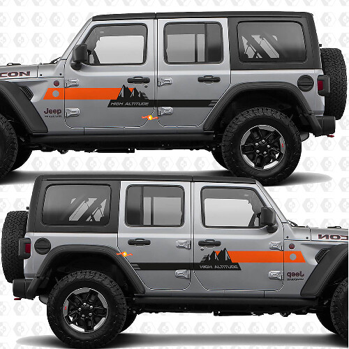 Texto Personalizado Montañas Rayas de Gran Altitud Vinilo adhesivo para Puertas Laterales para Jeep Wrangler