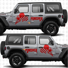Calcomanía de vinilo con franjas y bandera de EE. UU. Punisher para puertas laterales, compatible con Jeep Wrangler 2