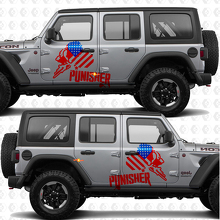 Calcomanía de vinilo con franjas y bandera de EE. UU. Punisher para puertas laterales, compatible con Jeep Wrangler 3