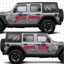 Calcomanía de vinilo con franjas y bandera de EE. UU. Punisher para puertas laterales, compatible con Jeep Wrangler 4