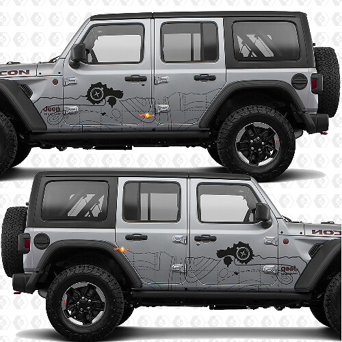 Calcomanía de vinilo con franjas en forma de brújula de mapa topográfico para puertas laterales, compatible con Jeep Wrangler 1